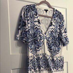 Blue and White Patterned Women's Top